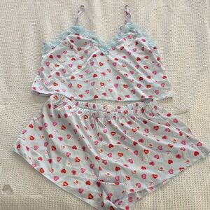 Colsie Heart Print Women's Pajama Set - White, Red, and Pink